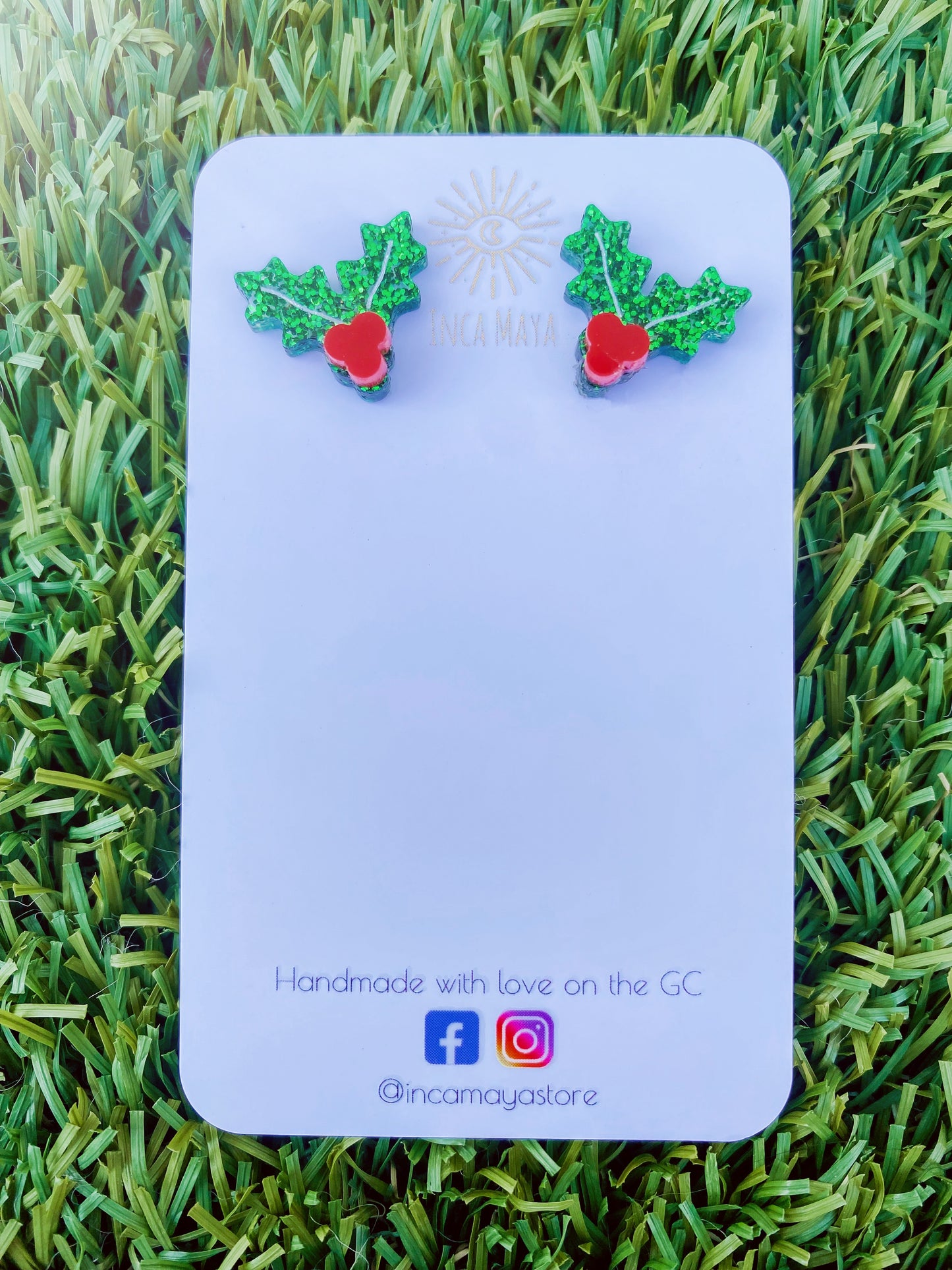 Holly Christmas studs