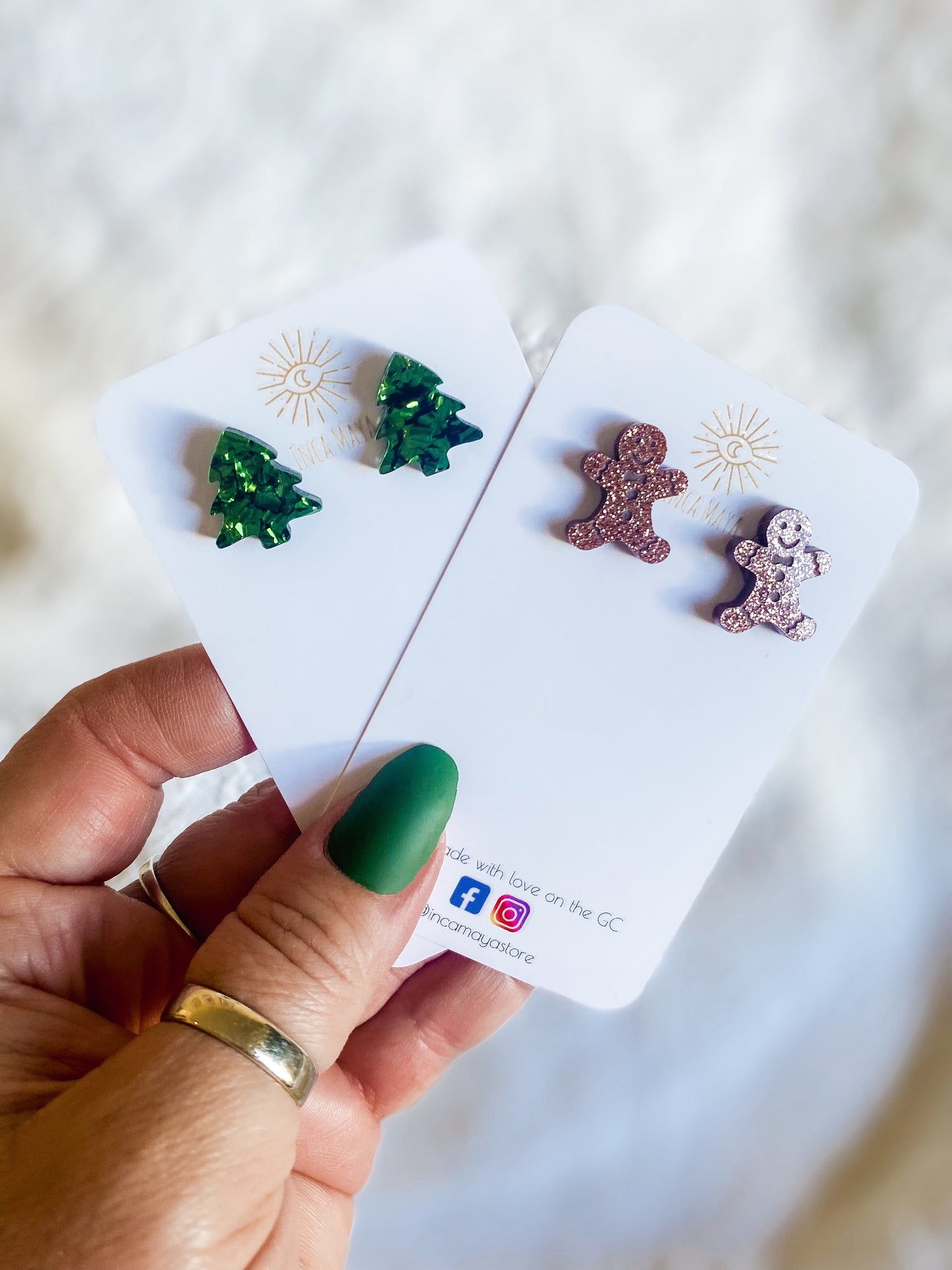Copper Glitter Gingerbread studs