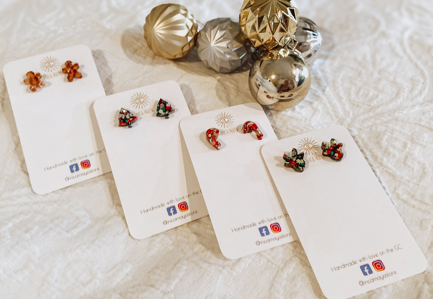 Silver, Green & Red Chunky Glitter Christmas Tree studs