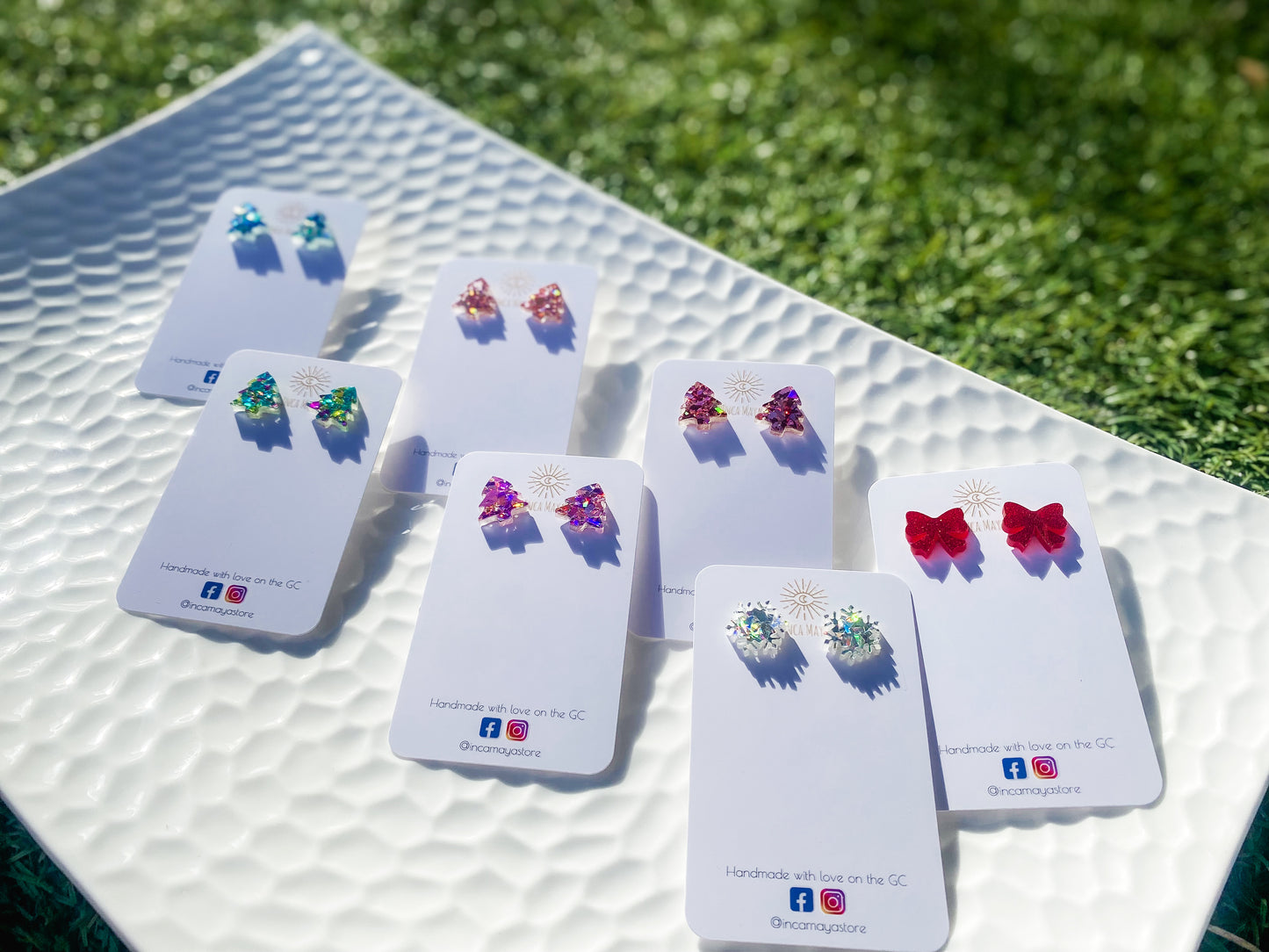 Chunky Blue, Green & Purple Glitter Christmas tree studs