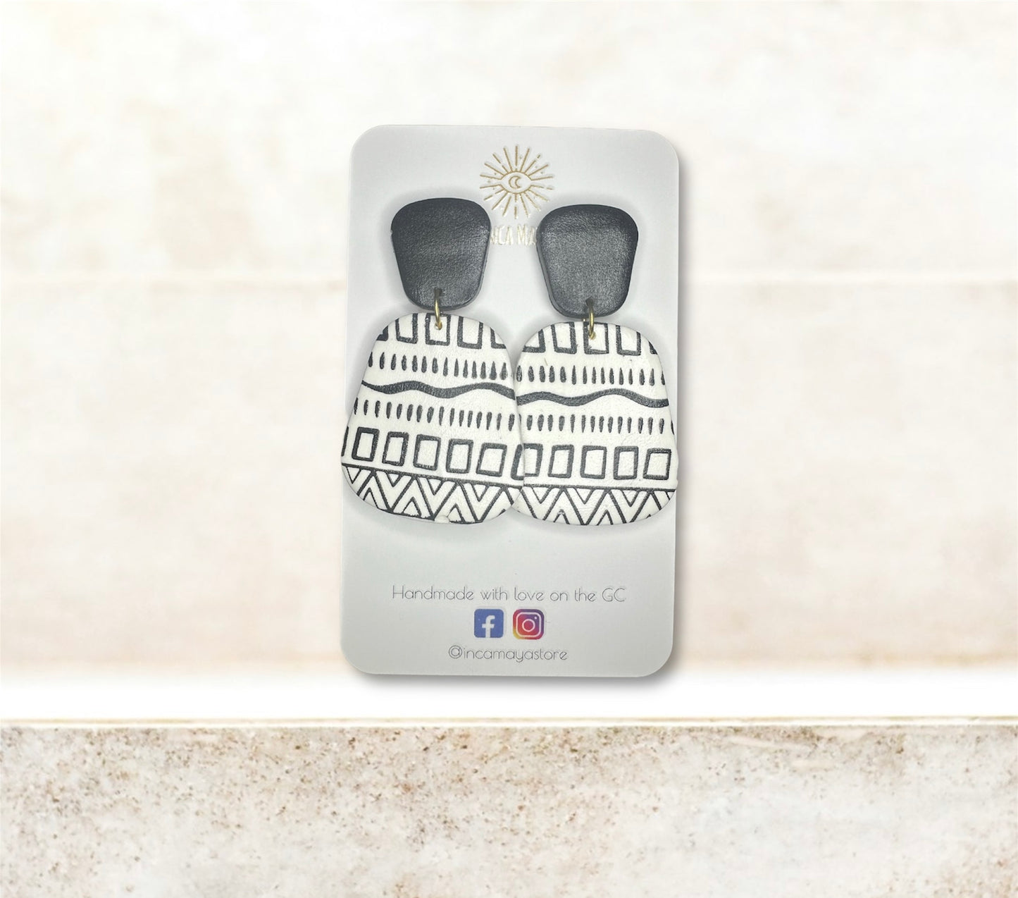 Zuri Quadrangle Black Statement Earrings