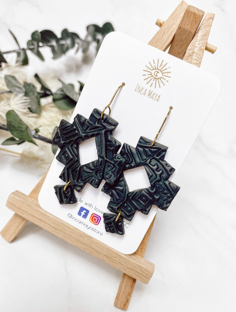 Chantico Black Aztec Statement Earrings