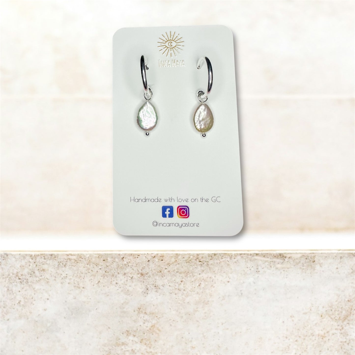 Freshwater Droplet Pearls with Silver Plain Hoops