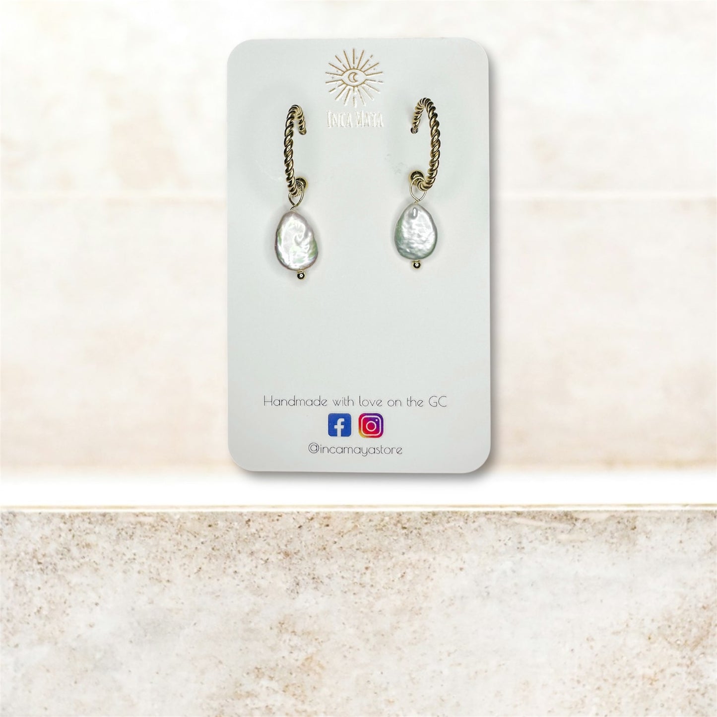 Freshwater Droplet Pearls with Gold Twisted Hoops