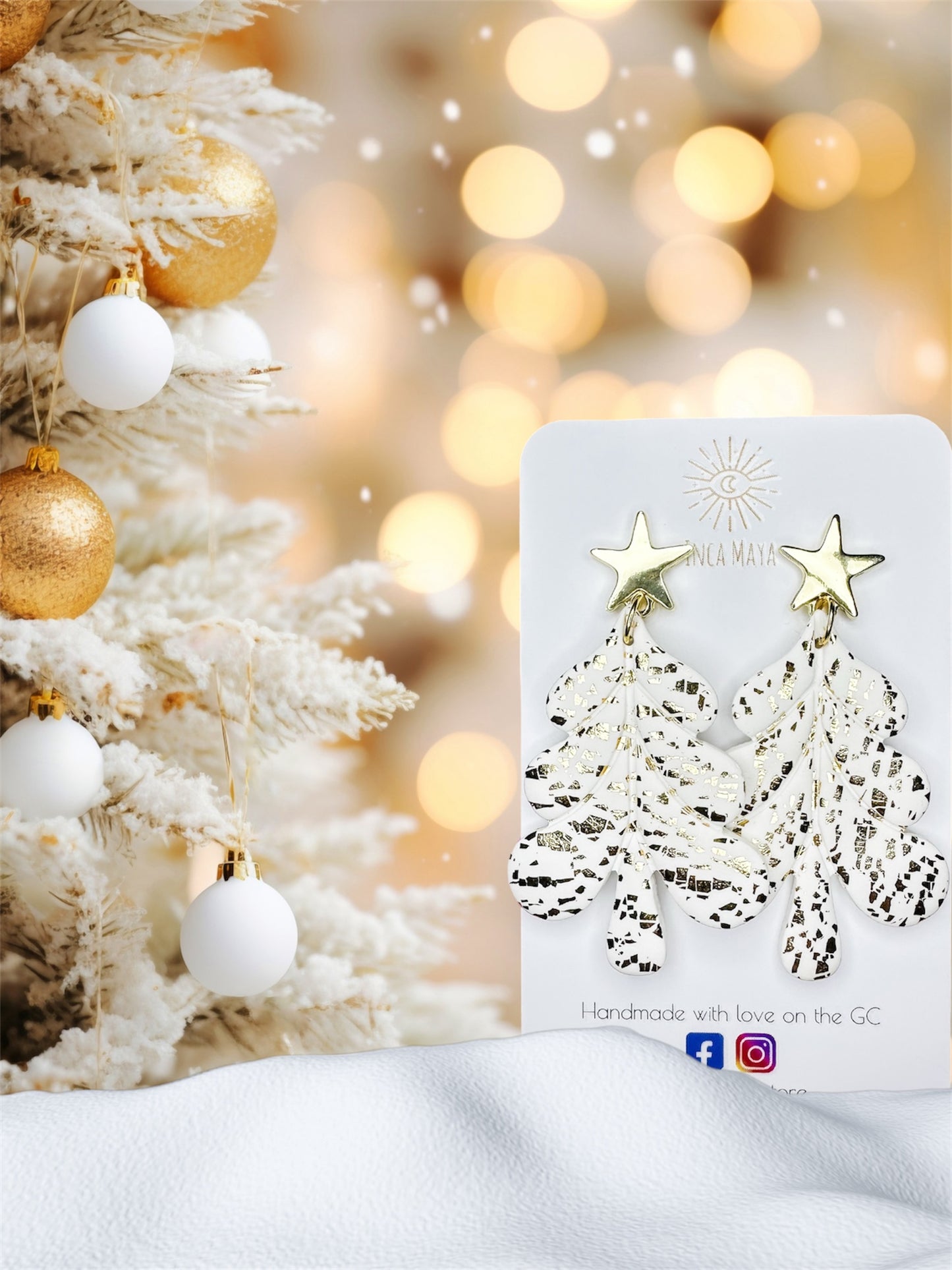 Gold Star White & Gold Speckled Christmas Tree Dangles