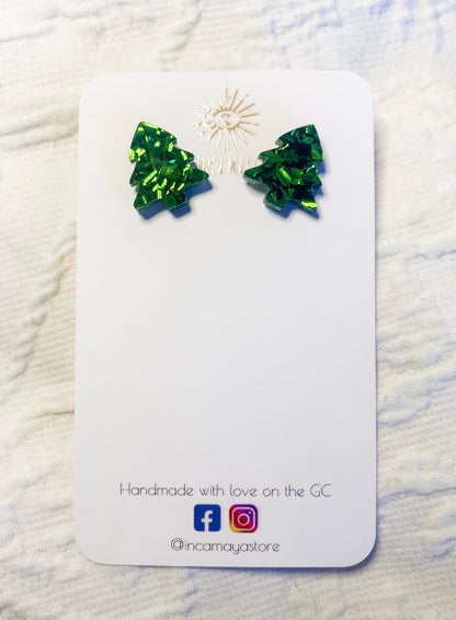 Chunky Emerald Green Glitter Christmas tree studs