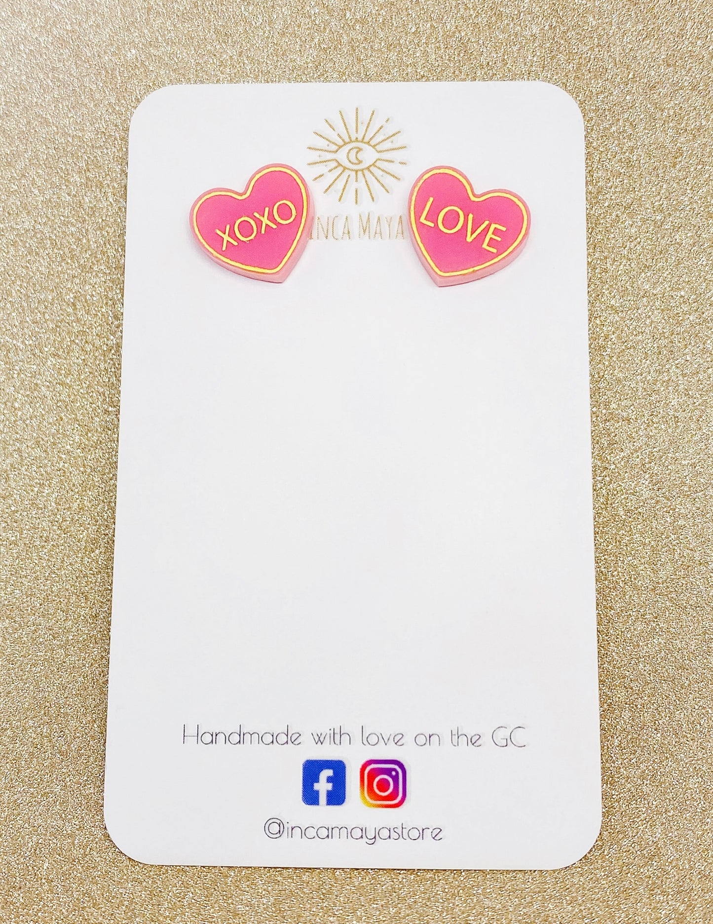 Candy Heart Acrylic Studs ~ Pink & Yellow