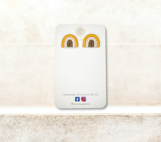 Raya Mustard, Pink & Chocolate Rainbow Stud Earrings