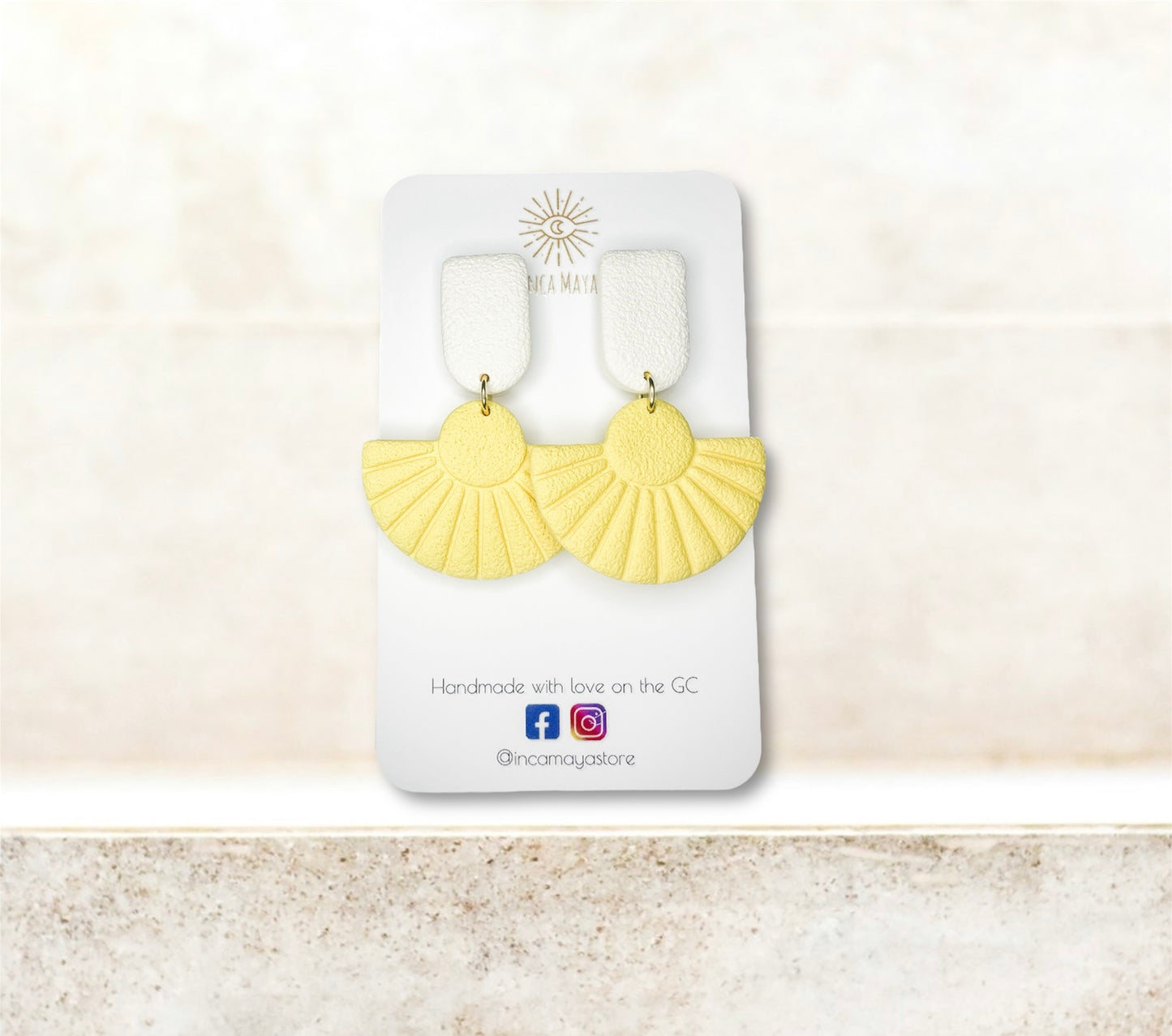 Havana White & Pastel Yellow Fan Statement Earrings