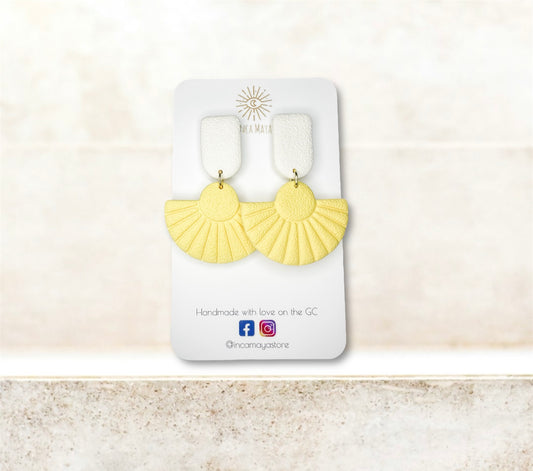 Havana White & Pastel Yellow Fan Statement Earrings