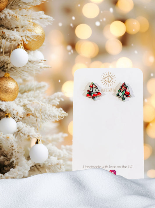 Silver, Green & Red Chunky Glitter Christmas Tree studs