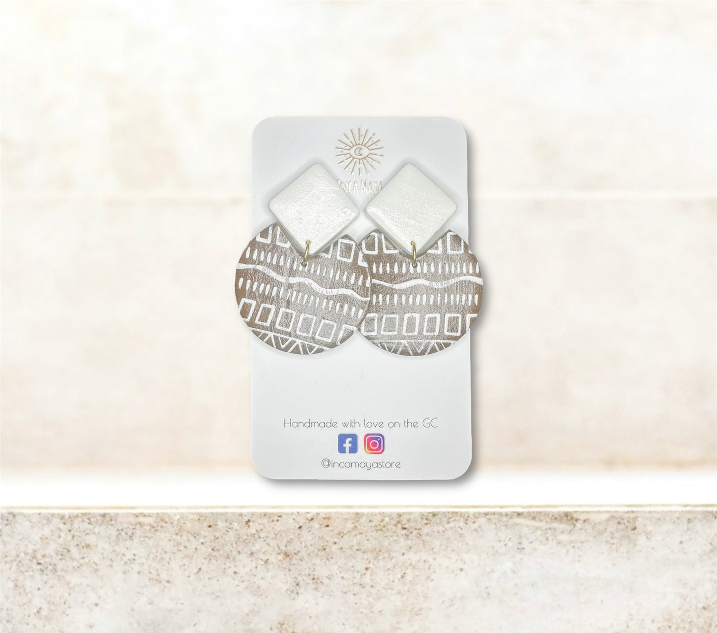 Zuri Cresent Moon Squared Stud Chocolate Statement Earrings