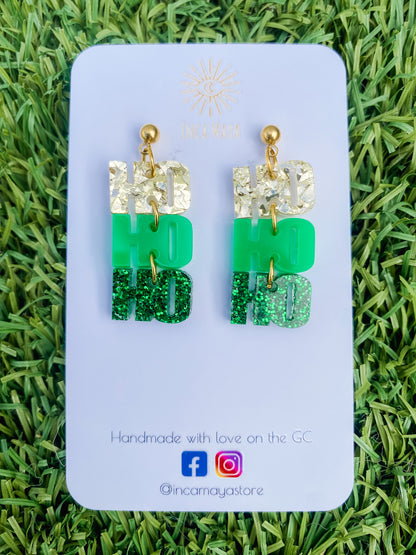 Hohoho Glitter Green & Gold Christmas Dangles