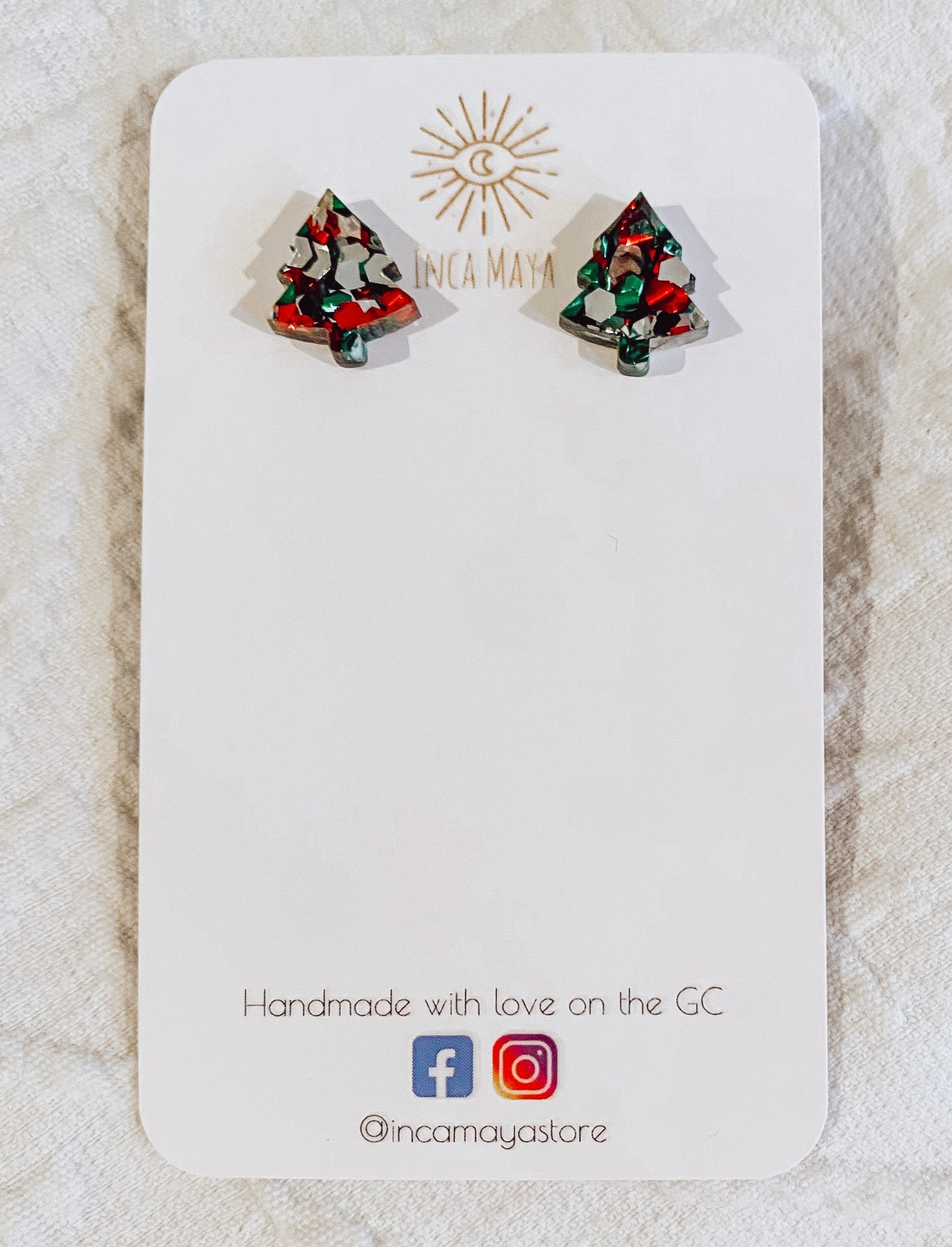 Silver, Green & Red Chunky Glitter Christmas Tree studs
