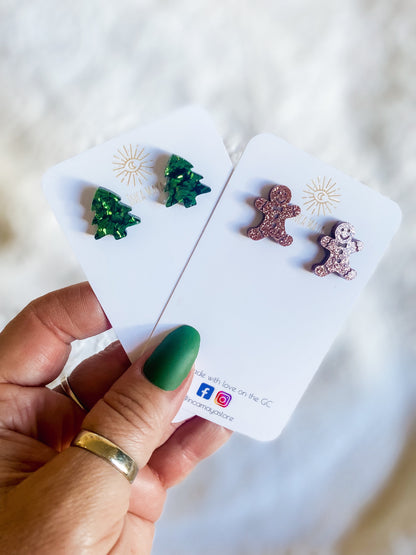 Chunky Emerald Green Glitter Christmas tree studs