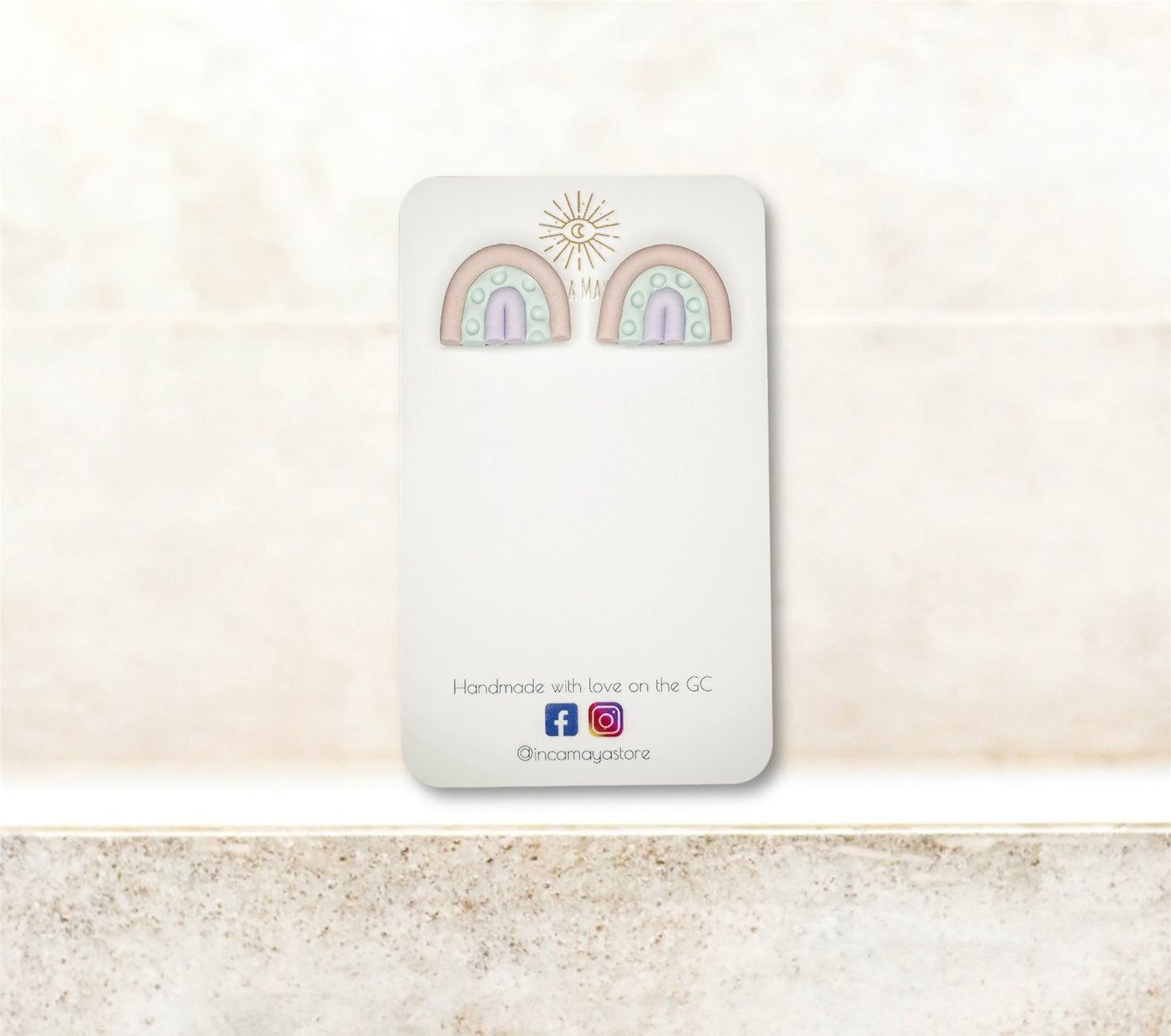 Raya Pastel Pink, Blue & Purple Stud Rainbow Earrings