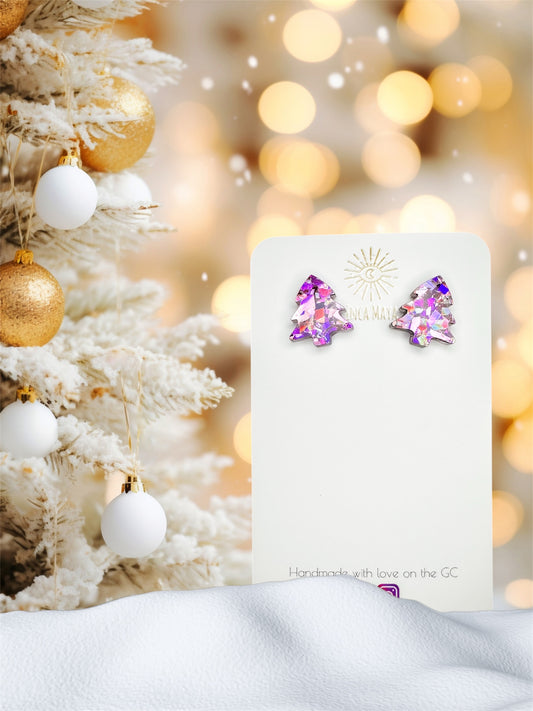 Chunky Purple Glitter Christmas tree studs