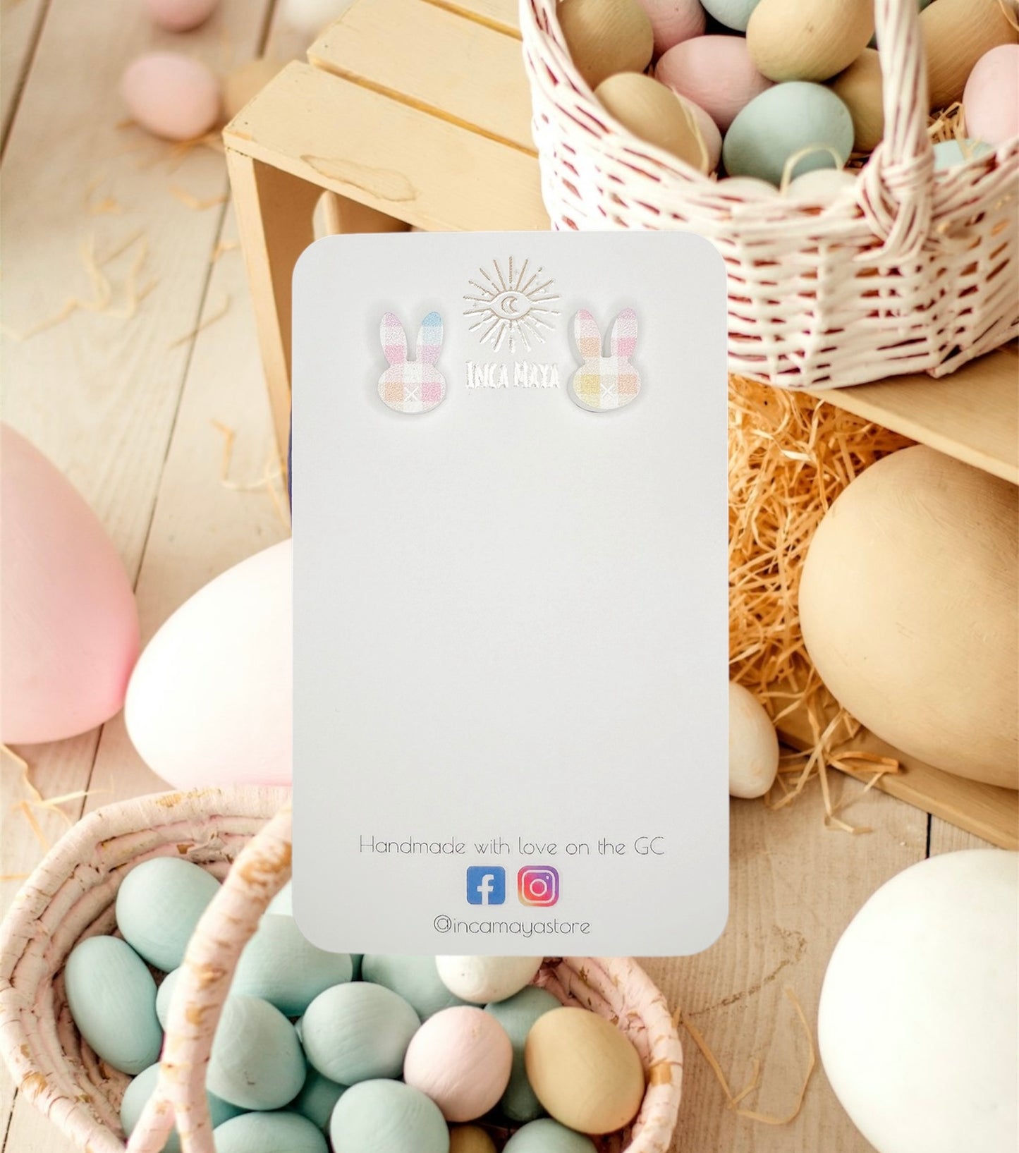 Easter Bunny Acrylic Studs ~ Chevron Rainbow & White