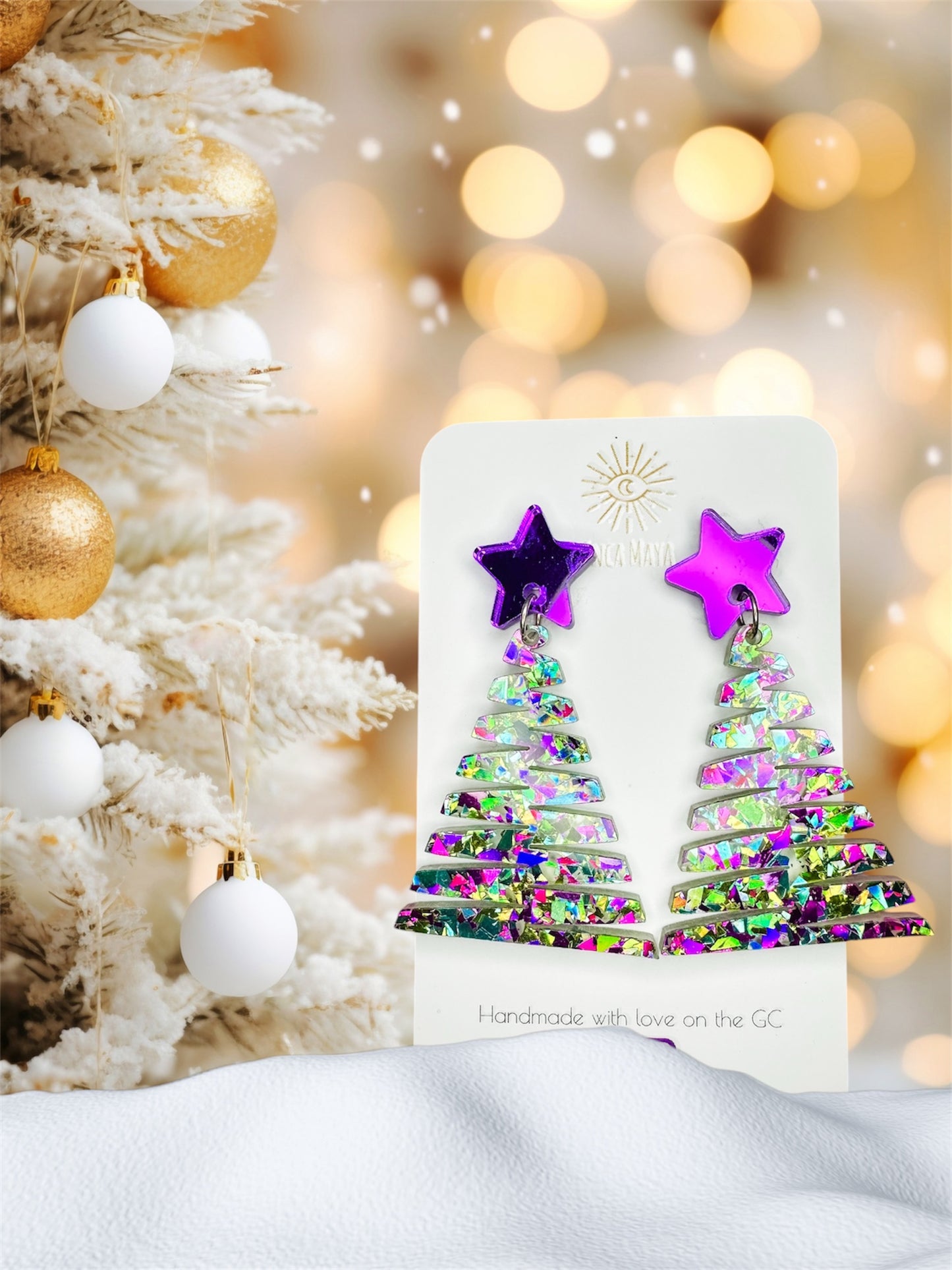 Chunky Glitter Purple & Green Glitter Christmas Tree Dangles