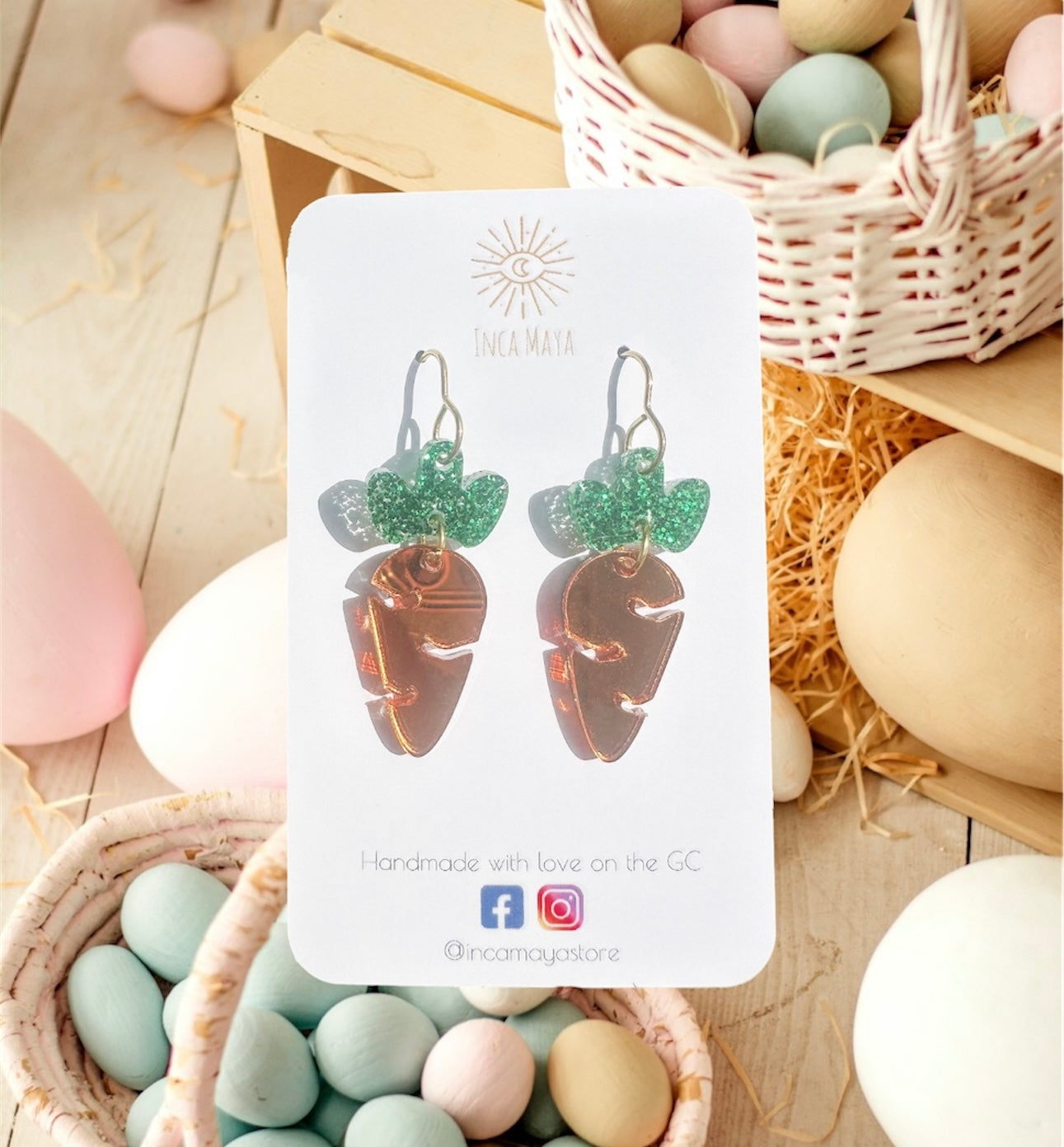 Emerald Green Glitter & Mirror Orange Carrot Dangles