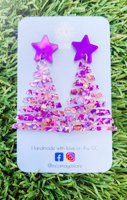 Chunky Glitter Purple Glitter Christmas Tree Dangles