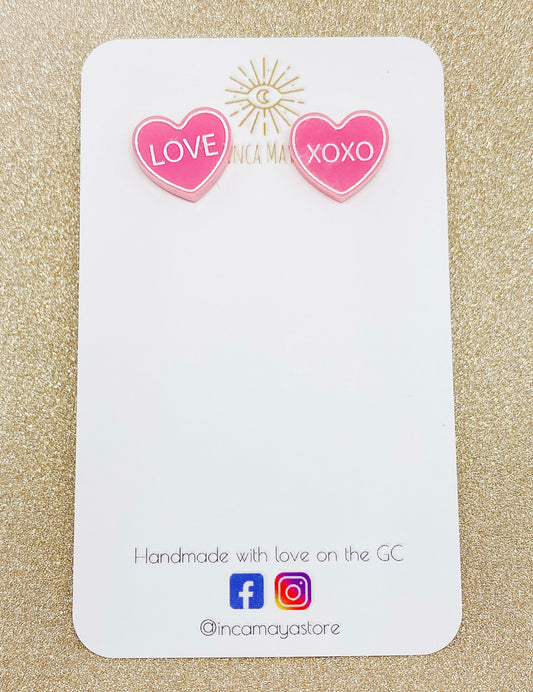 Candy Heart Acrylic Studs ~ Pink & White