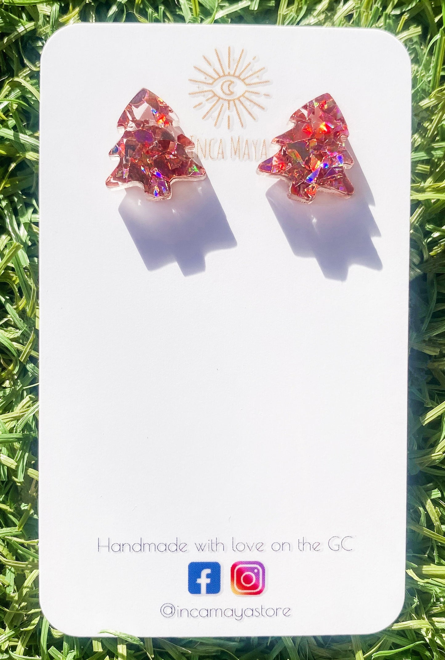 Chunky Rose Pink Glitter Christmas tree studs