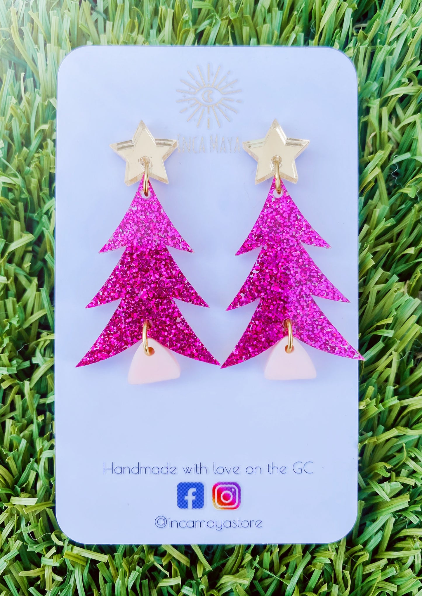 Fuchsia, Gold & Pink Christmas Tree Dangles