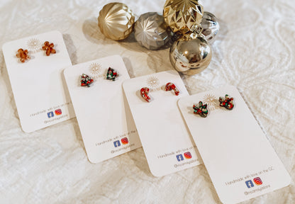 Gold, Green & Red Chunky Glitter Reindeer studs