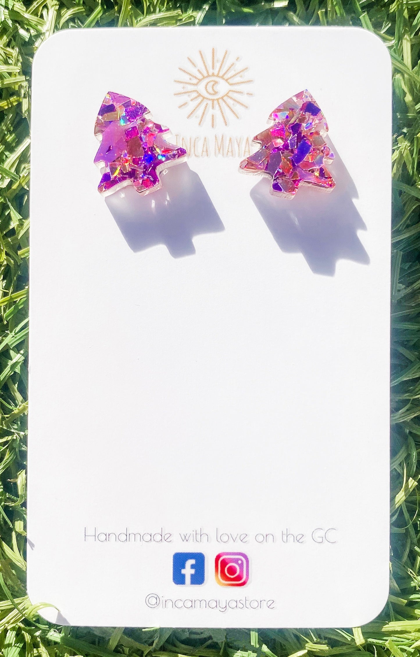 Chunky Purple Glitter Christmas tree studs