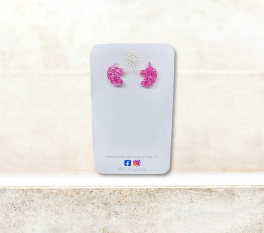 Pink Unicorn glitter studs