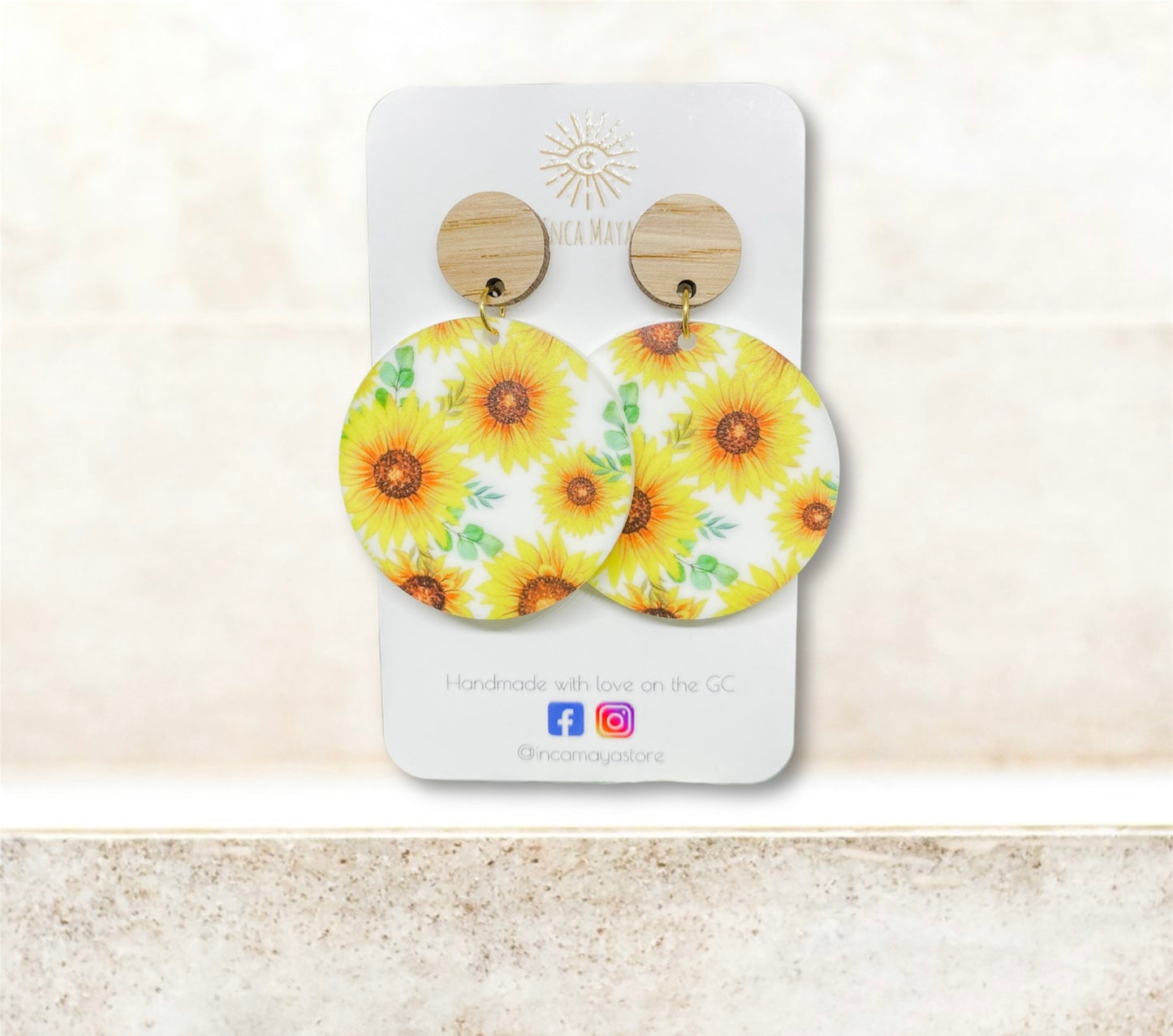 Sunflower Acrylic & Bamboo Dangles
