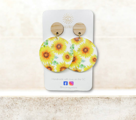 Sunflower Acrylic & Bamboo Dangles