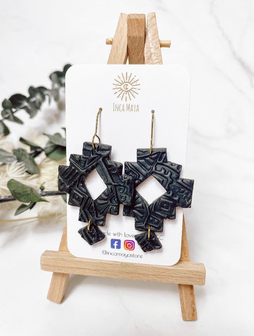 Chantico Black Aztec Statement Earrings
