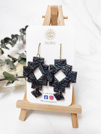 Chantico Black Aztec Statement Earrings