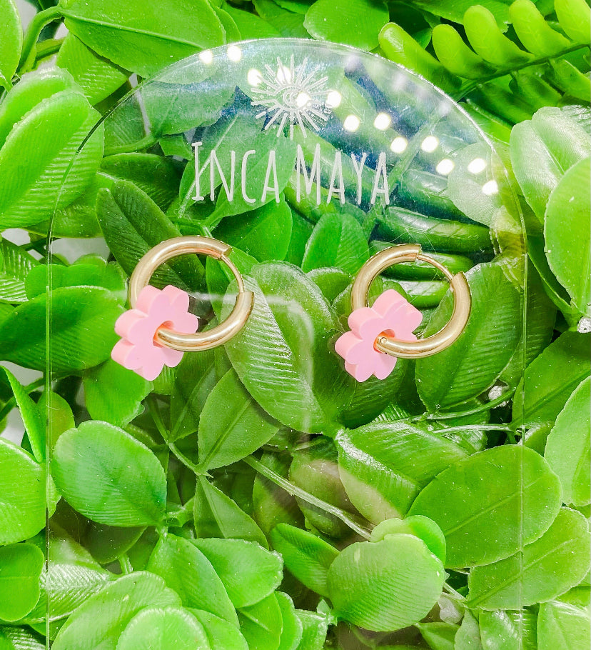 Organic Pink Acrylic Flower Huggies