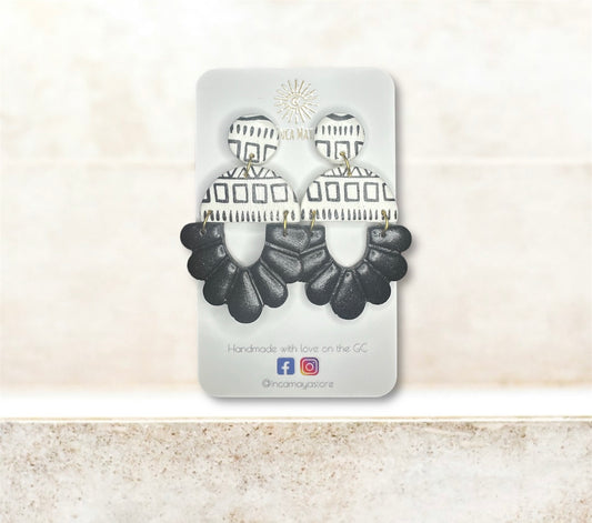 Zuri Scalloped Semi Circle Black Statement Earrings