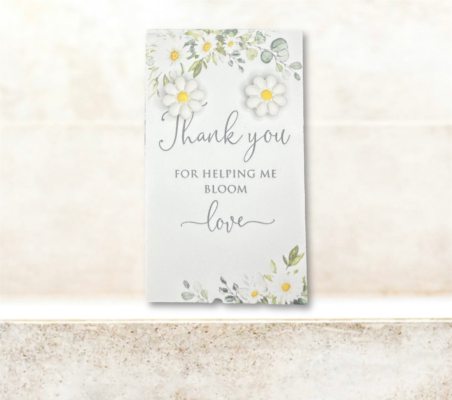 12mm Daisy White Studs ~ “Thank you for helping me bloom”