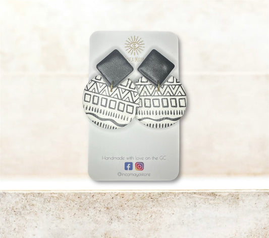 Zuri Cresent Moon Squared Stud Black Statement Earrings