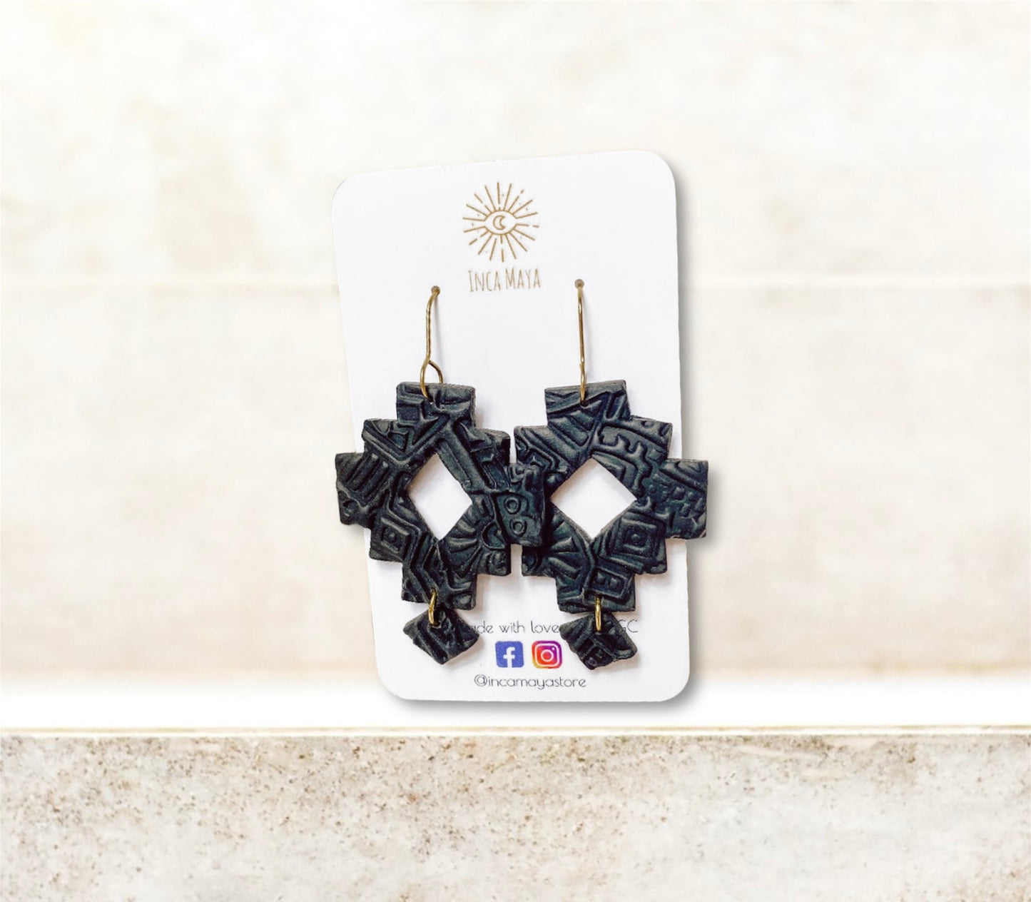 Chantico Black Aztec Statement Earrings