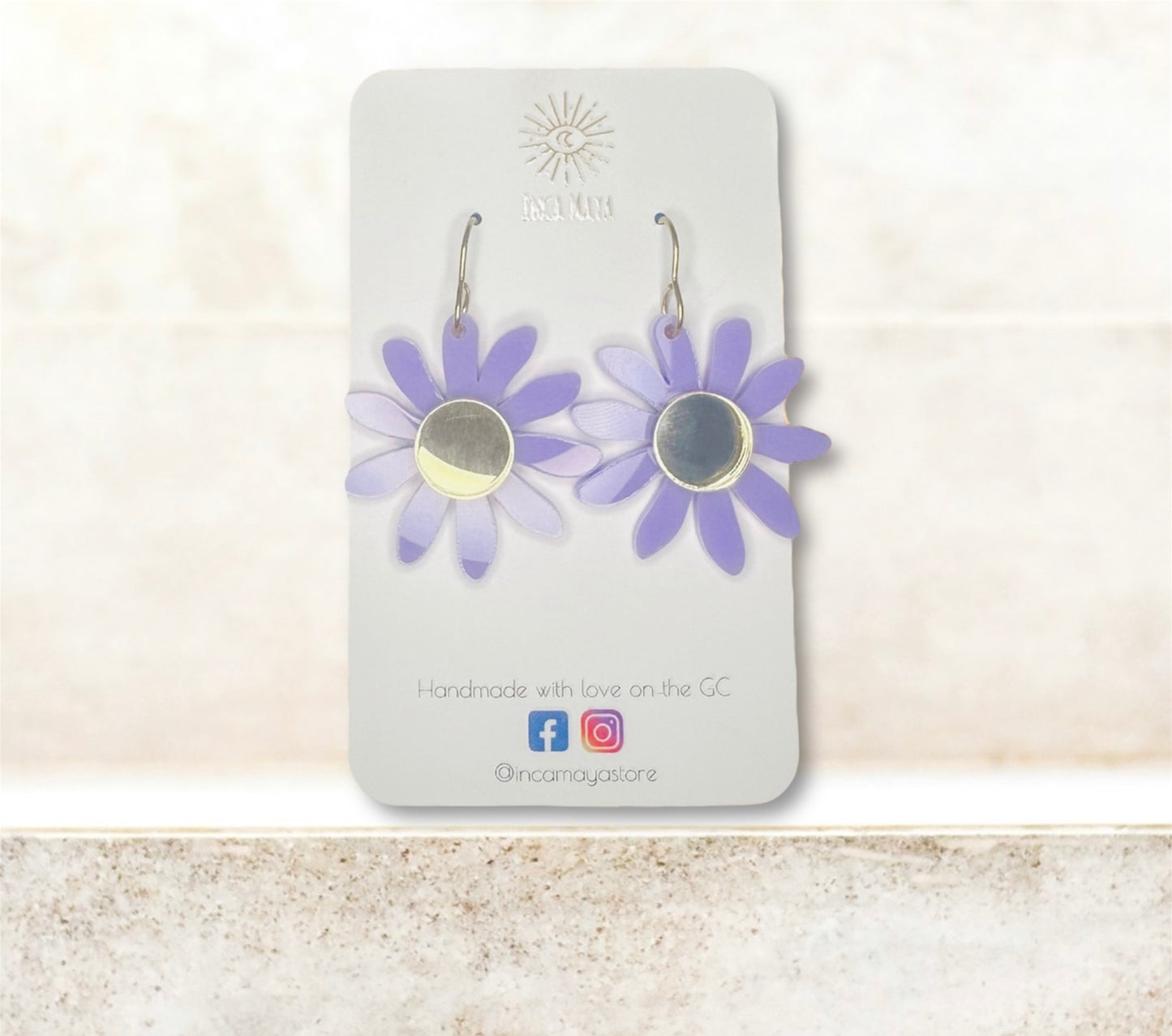 Purple & Gold Mirror Daisy Dangles