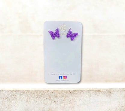 Purple Butterfly glitter studs