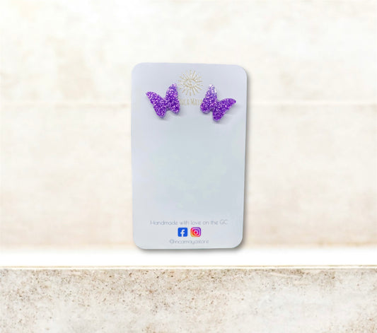 Purple Butterfly glitter studs
