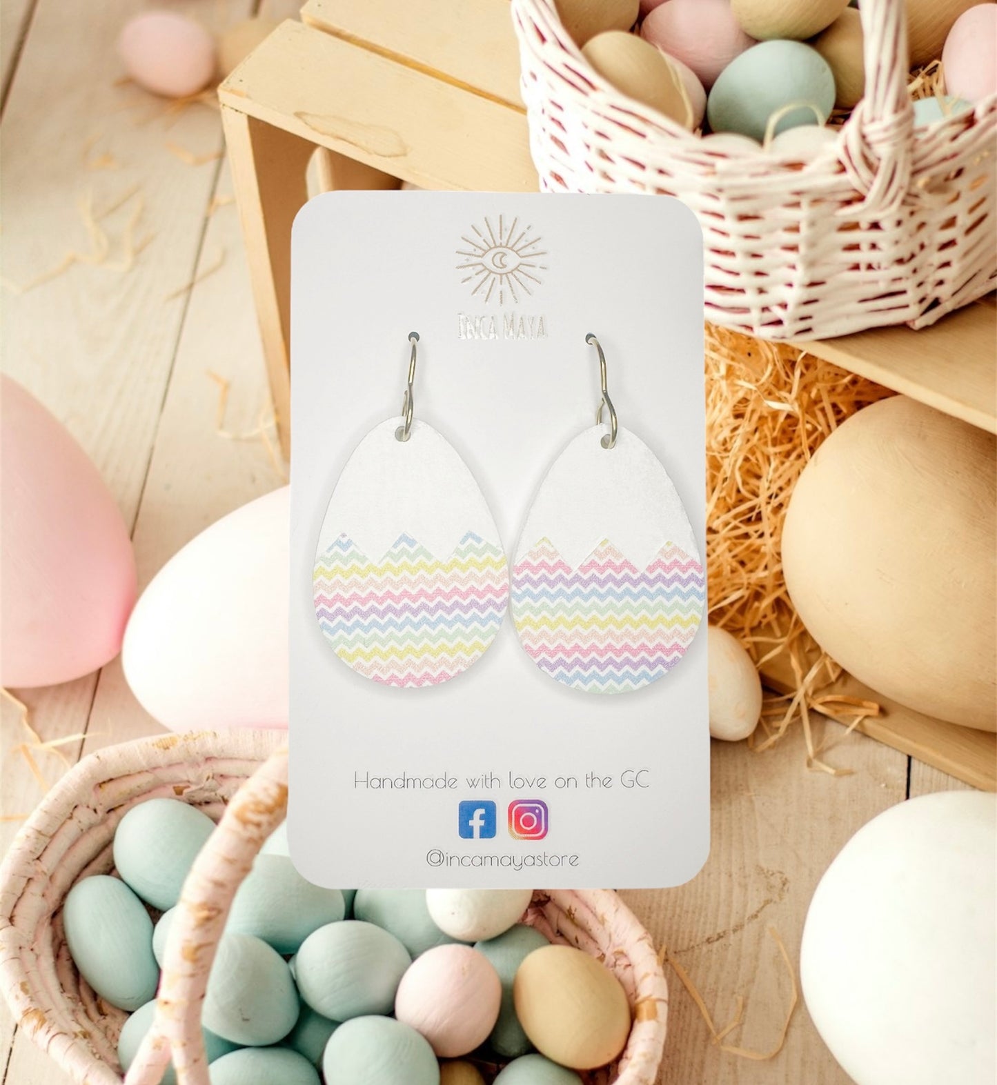 Easter Egg Acrylic Dangles ~ White & Rainbow