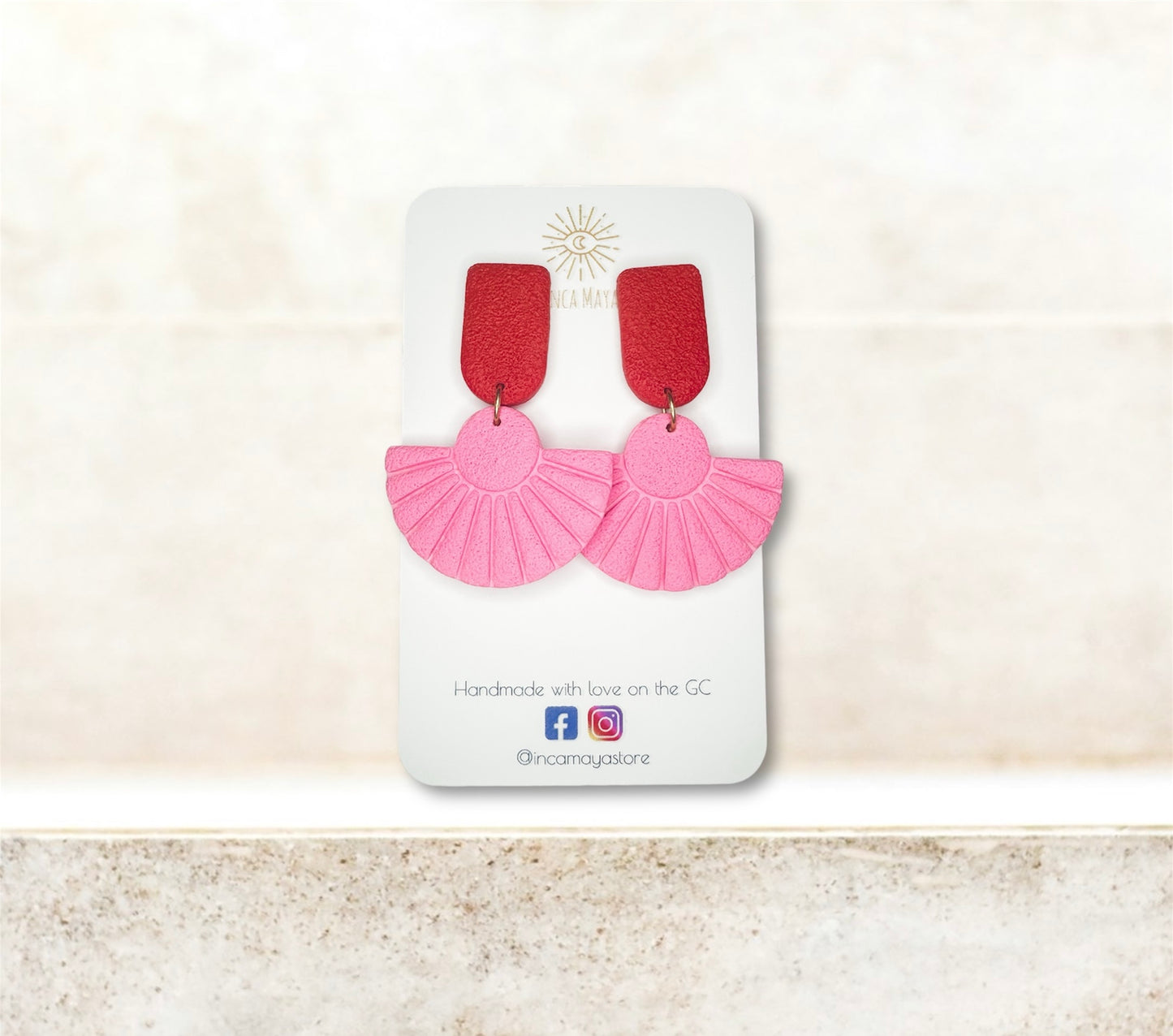 Havana Red & Pink Fan Statement Earrings