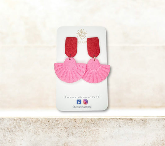 Havana Red & Pink Fan Statement Earrings