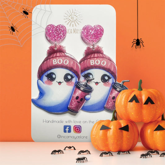 Light pink Heart Boo Ghost Dangles