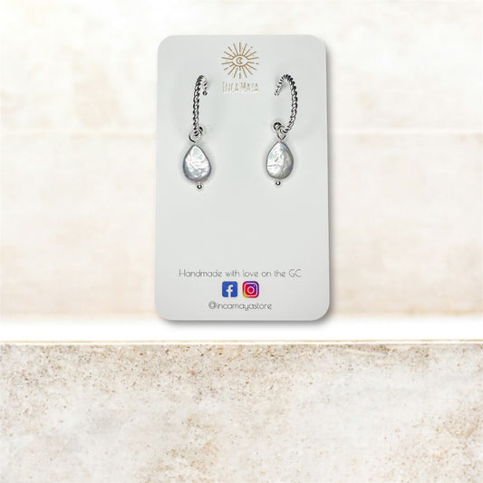 Freshwater Droplet Pearls with Silver Twisted Hoops