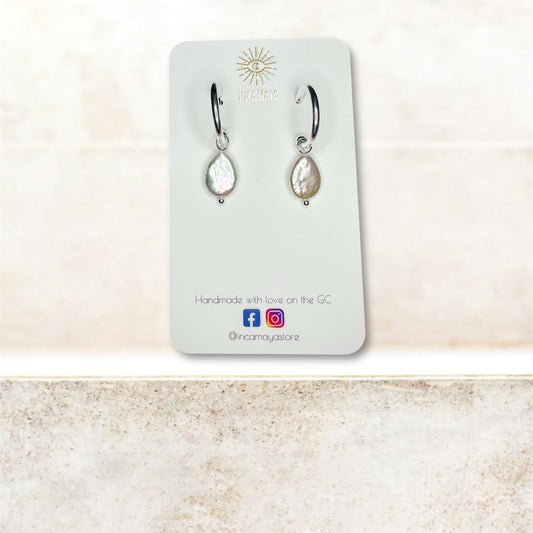 Freshwater Droplet Pearls with Silver Plain Hoops