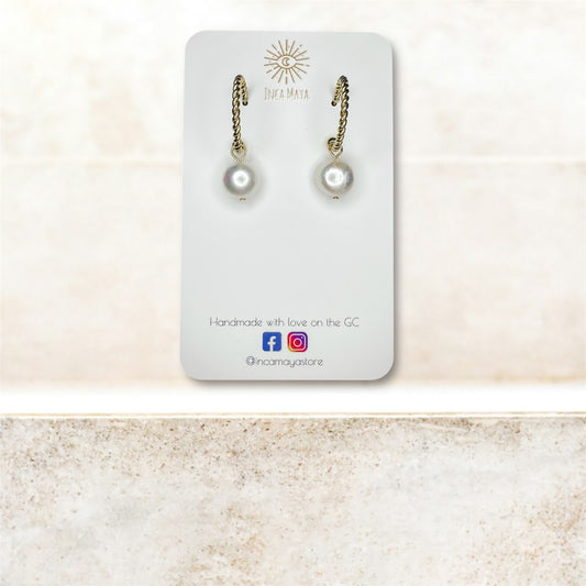 Freshwater Large Round Pearls with Gold Twisted Hoops